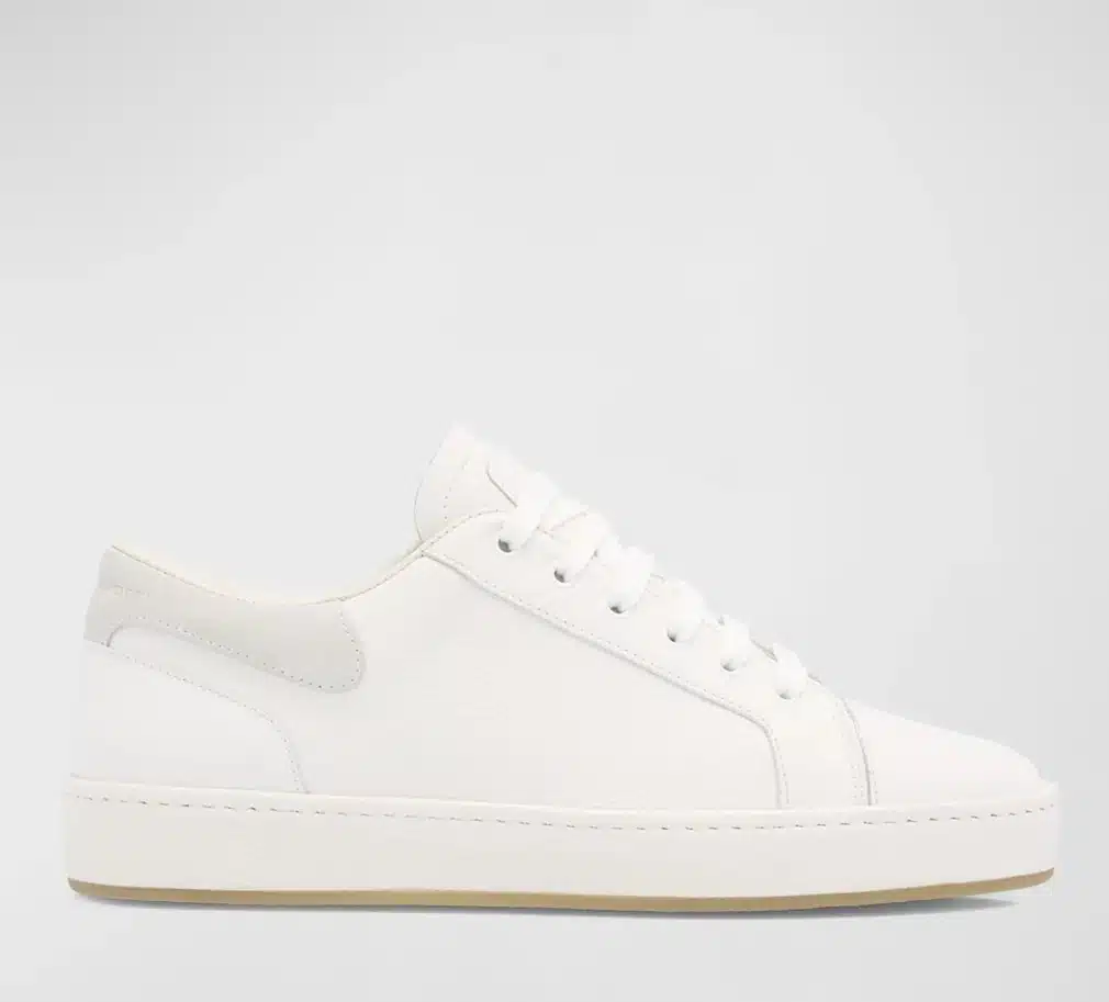 image of mens white leather low-top sneaker.