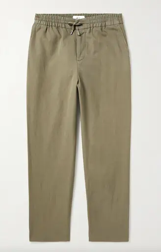 Mr P Cotton And Linen Blend Twill Drawstring Trousers For Mens Summer Pants