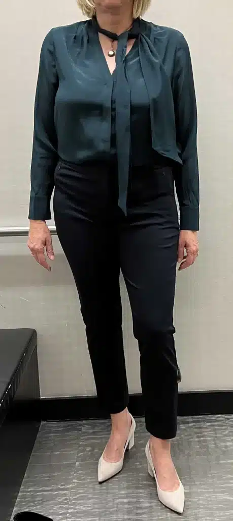 Samantha, a NLW client, trying out a power casual outfit.