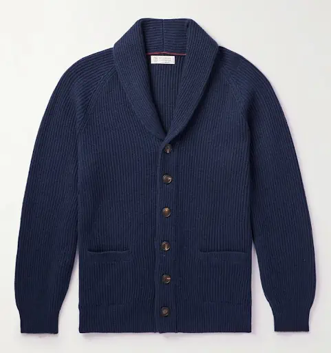 BRUNELLO CUCINELLI Shawl-Collar Ribbed Cashmere Cardigan