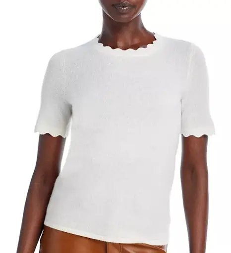 C by Bloomingdales Short Sleeve Scallop Trim Cashmere Sweater