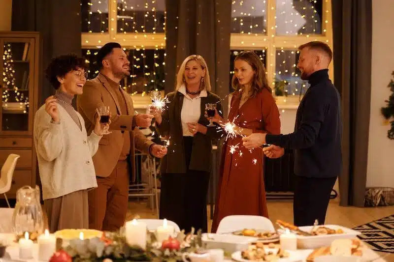 women at holiday work party 