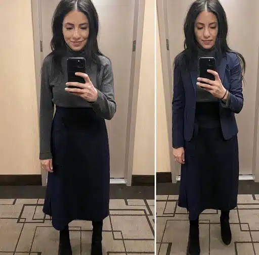 Woman dressed in boots for business casual 