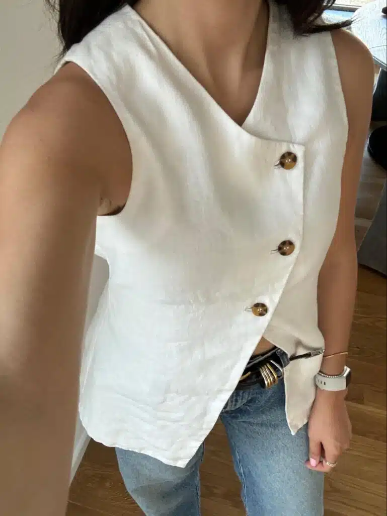 Summer capsule wardrobe white blouse for female executive.