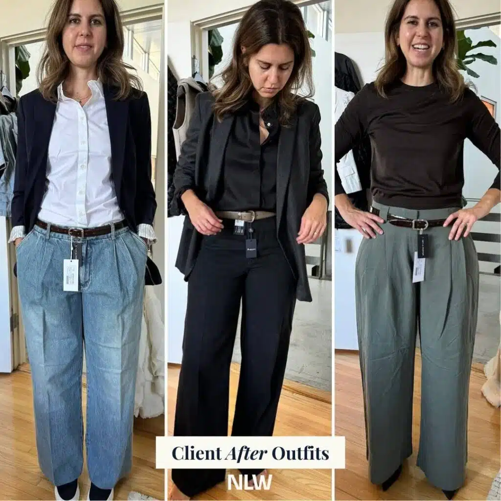 Image with three examples of a client's after outfits, all perfect for the hot summer months.