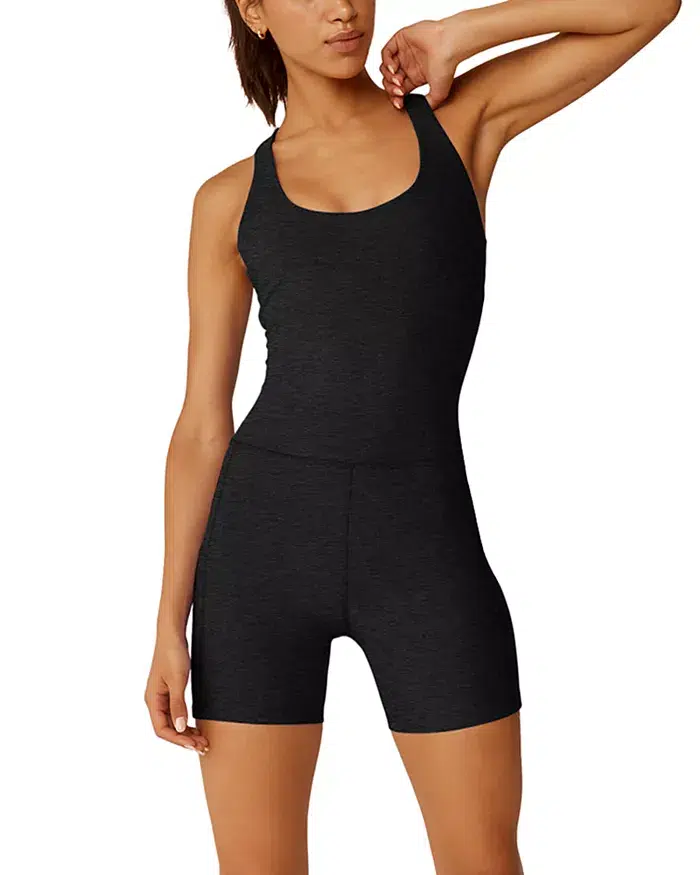 sporty black one piece yoga outfit