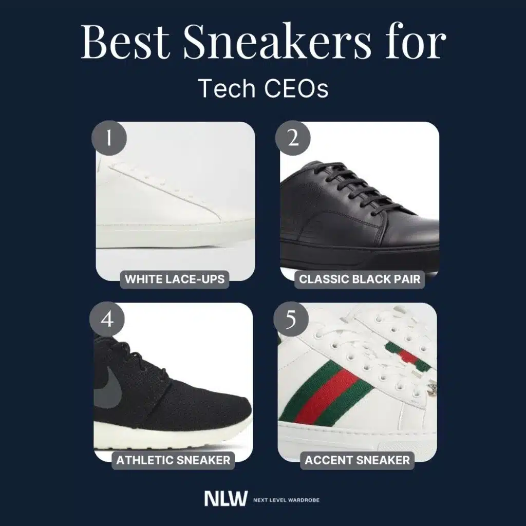 Infographic of 4 best sneakers for tech ceos.