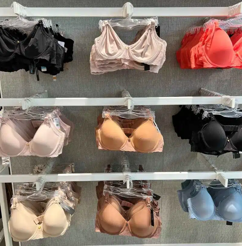 Niche clothing store displaying undergarments for female executives.