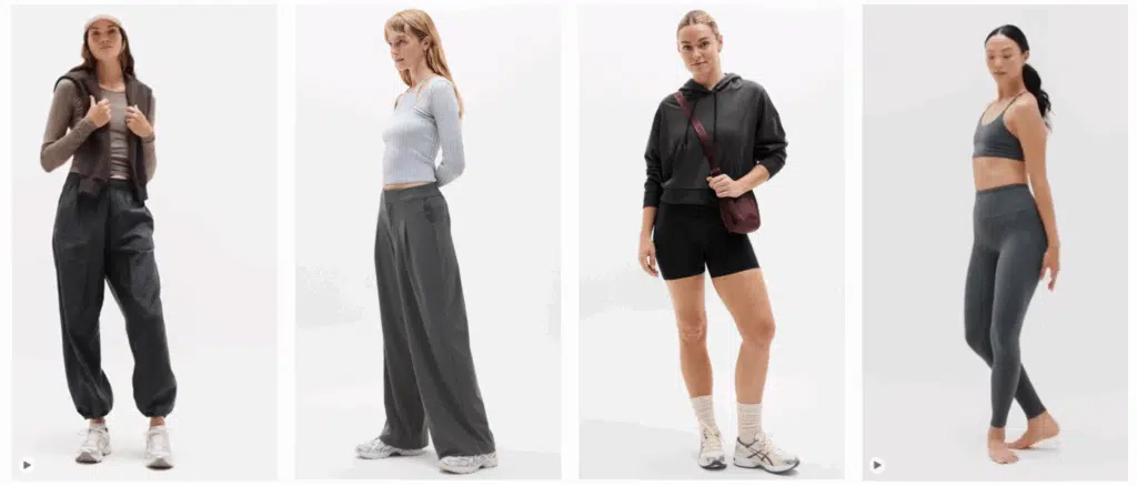 Image of four different athleisure outfits for women by Athleta.