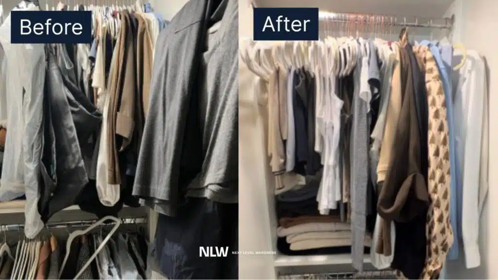 Before and after image of a NLW executive's closet.