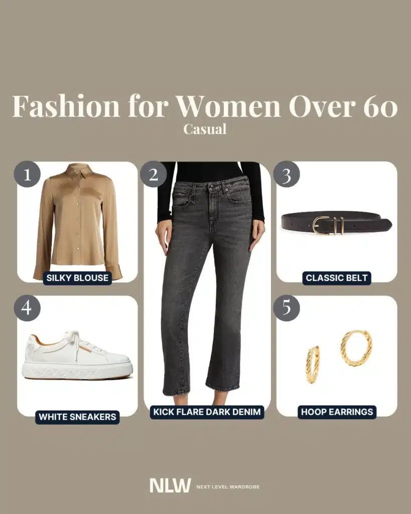 Infographic showing casual fashion for women over 60.