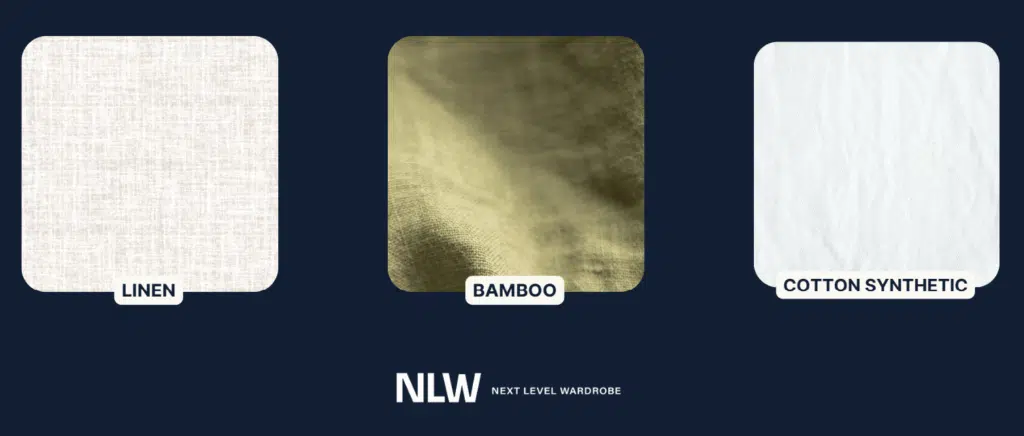  Image of cooling fabrics for women in menopause experiencing hot flashes; linen, bamboo, and cotton synthetic.
